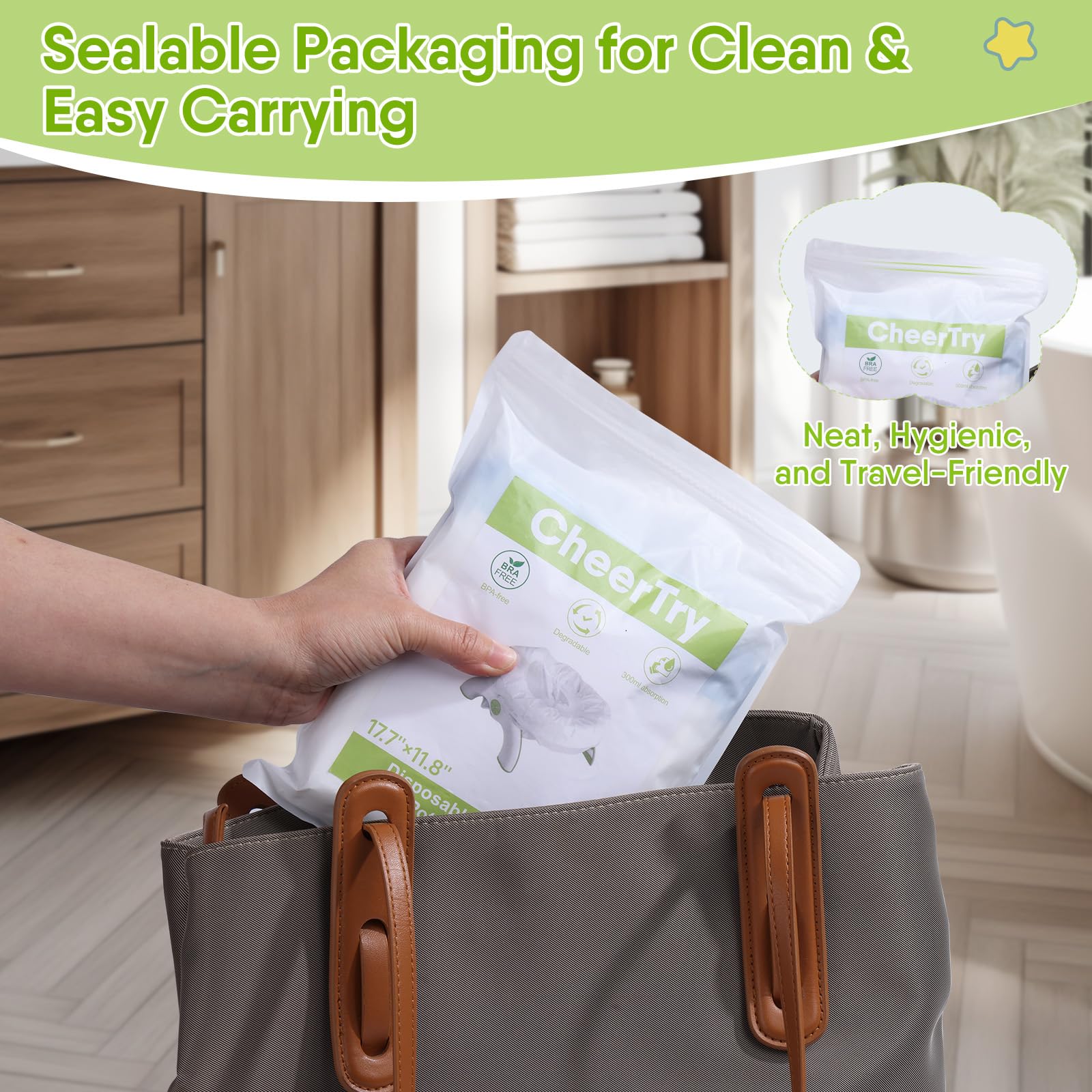 CheerTry potty-liner-portable-pack ideal for travel and on-the-go needs.