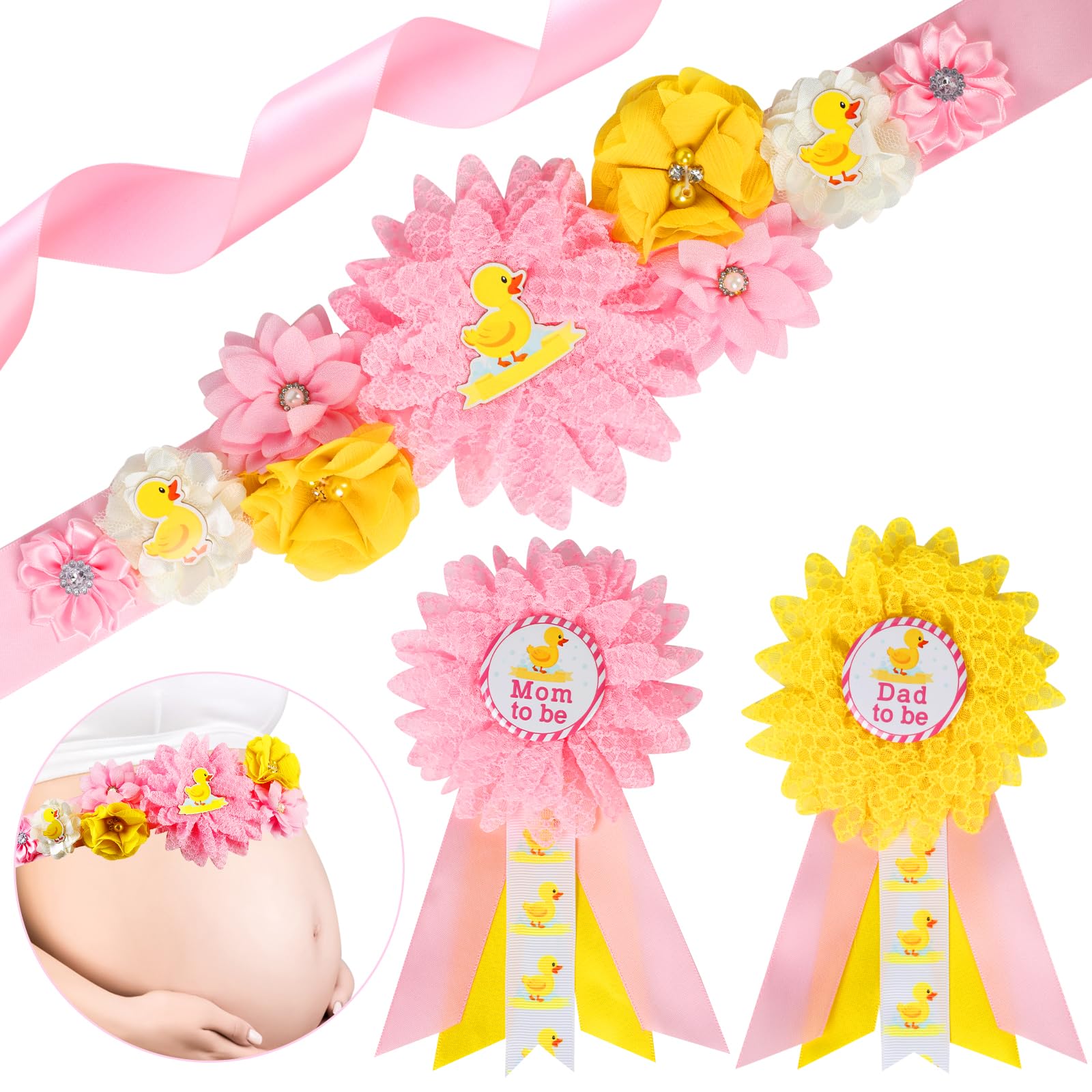 Cheerupp duck maternity sash in pink yellow for memorable baby shower photos