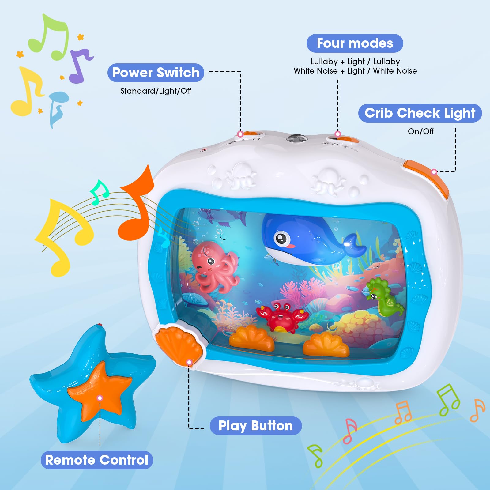 Cheffun Baby Aquarium Toy offers four modes to customize lights and sound