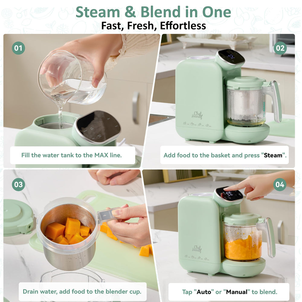 Chefhandy Baby Food Maker auto blending mode for consistent textures.