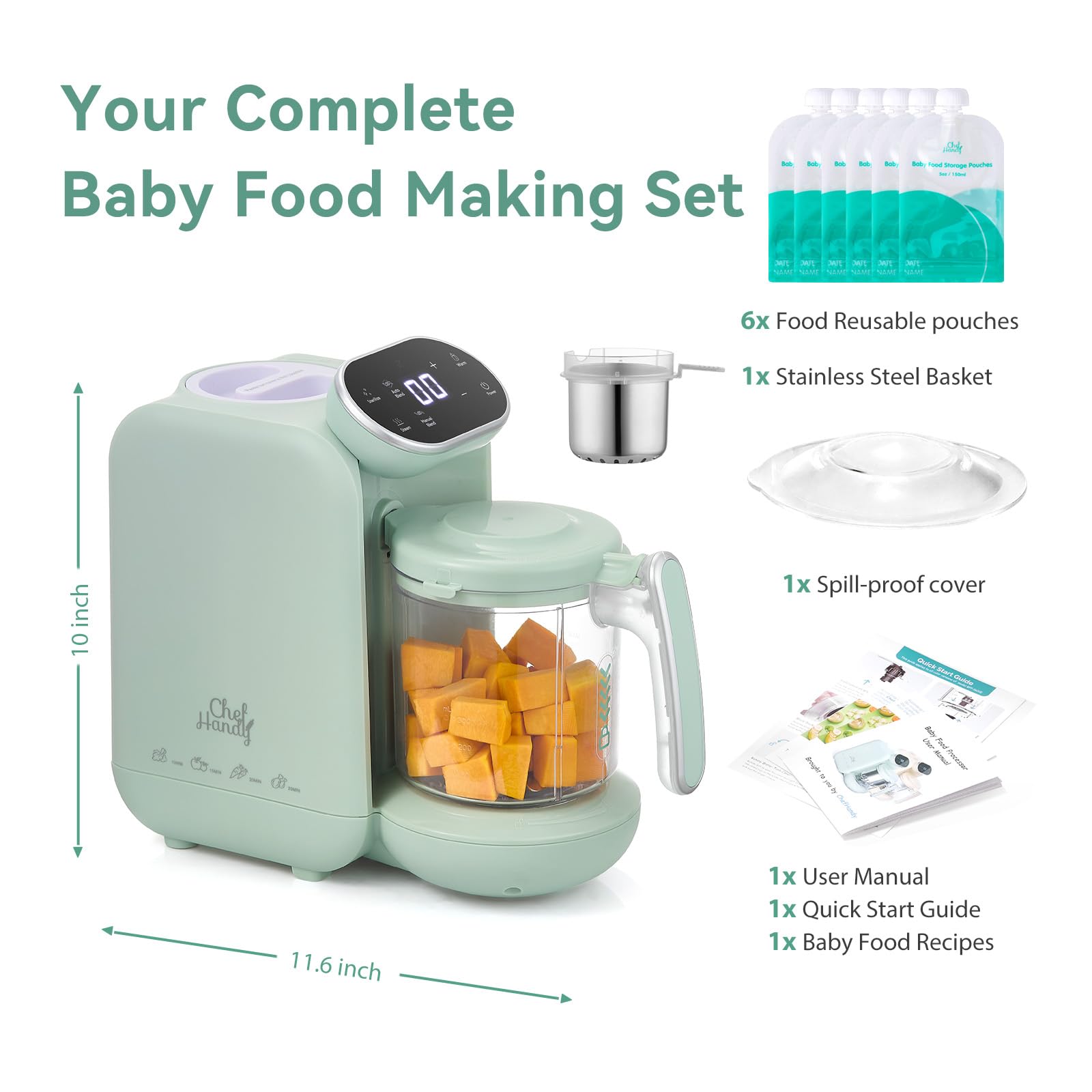 Chefhandy Baby Food Maker bottle warmer feature speeds up nighttime feedings.