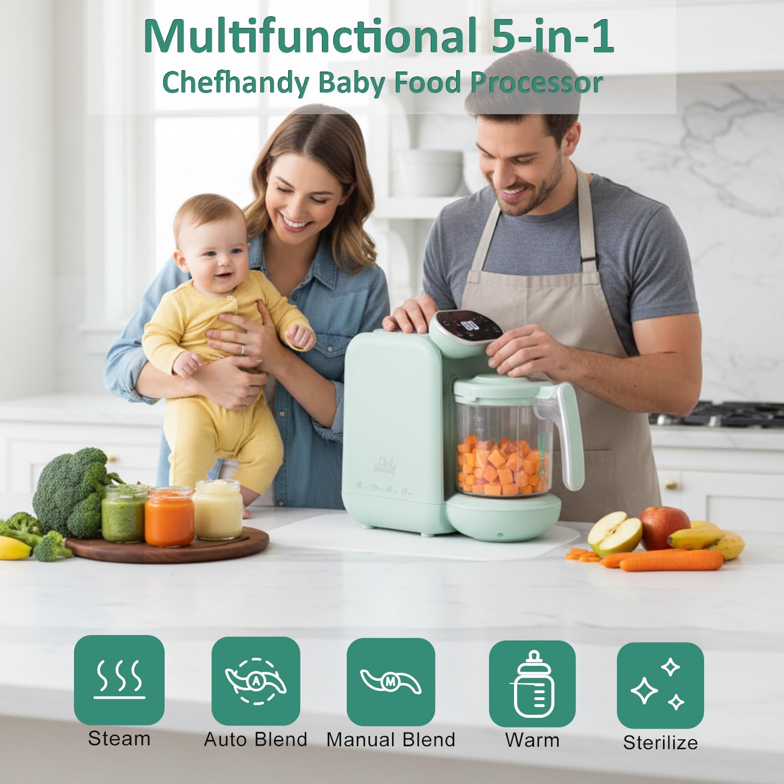 Chefhandy Baby Food Maker intuitive controls with safety reminders during prep.