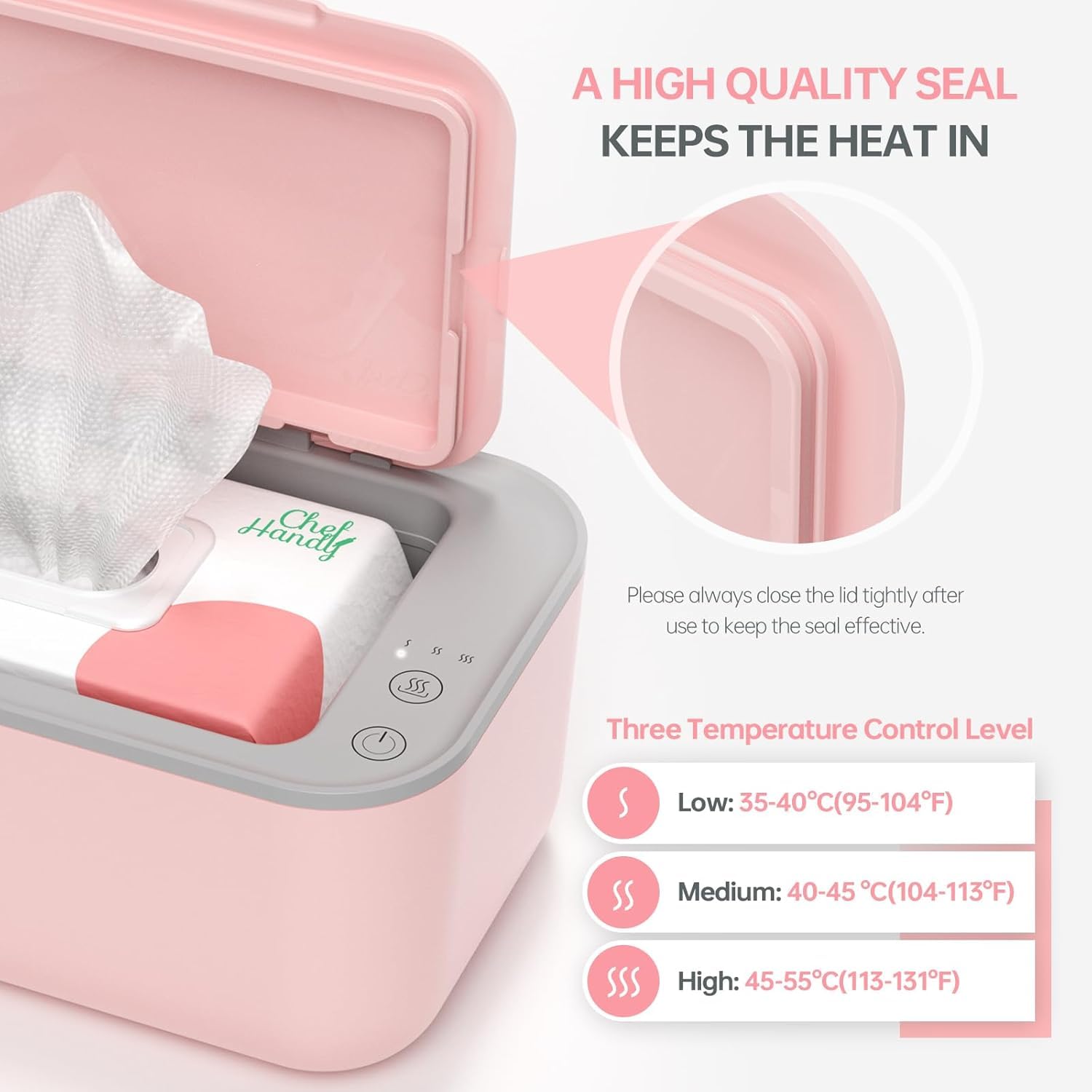 Chefhandy large-capacity design holds up to 100 wipes for busy days.