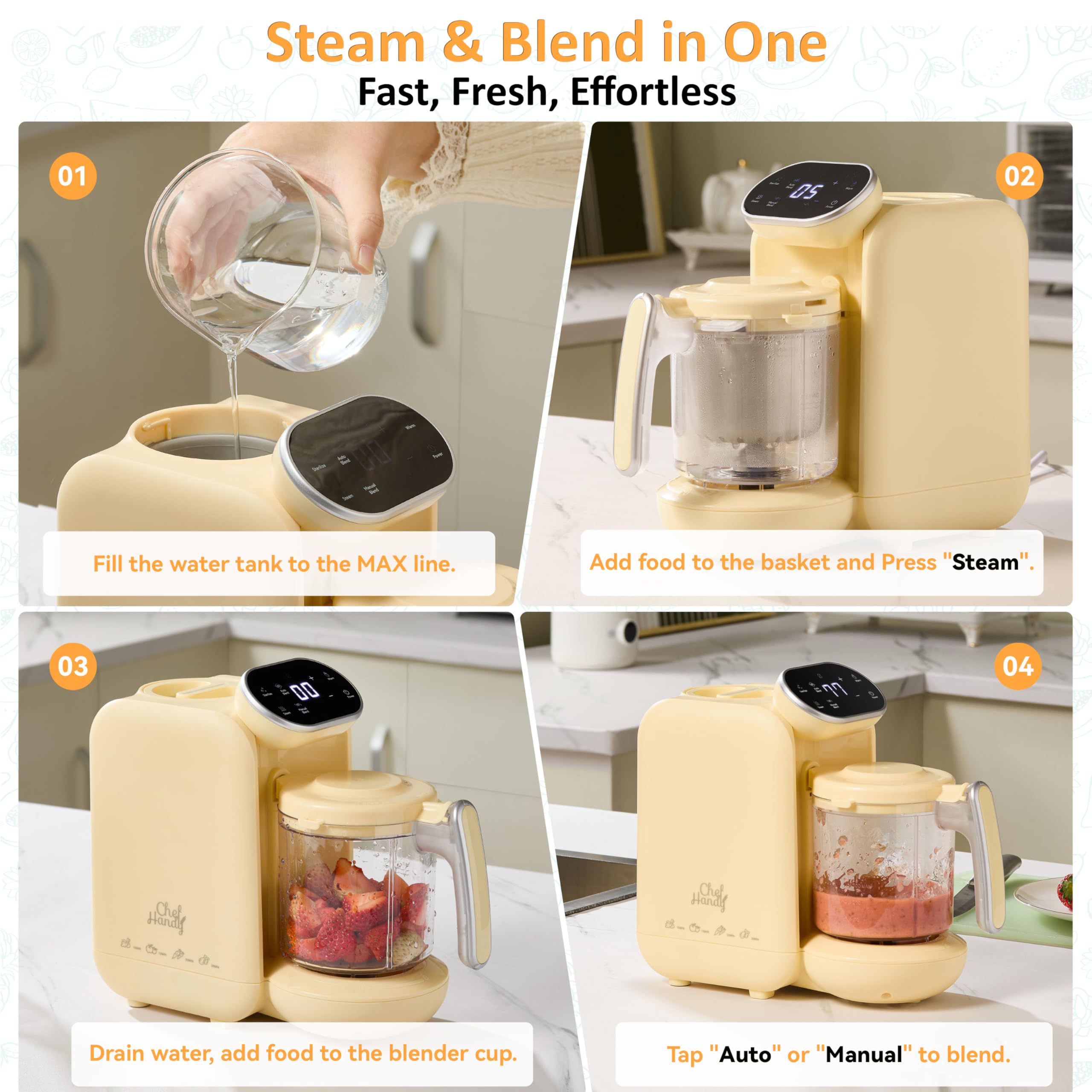 Chefhandy BPA-free 300ml blending cup supports safe baby meal prep.