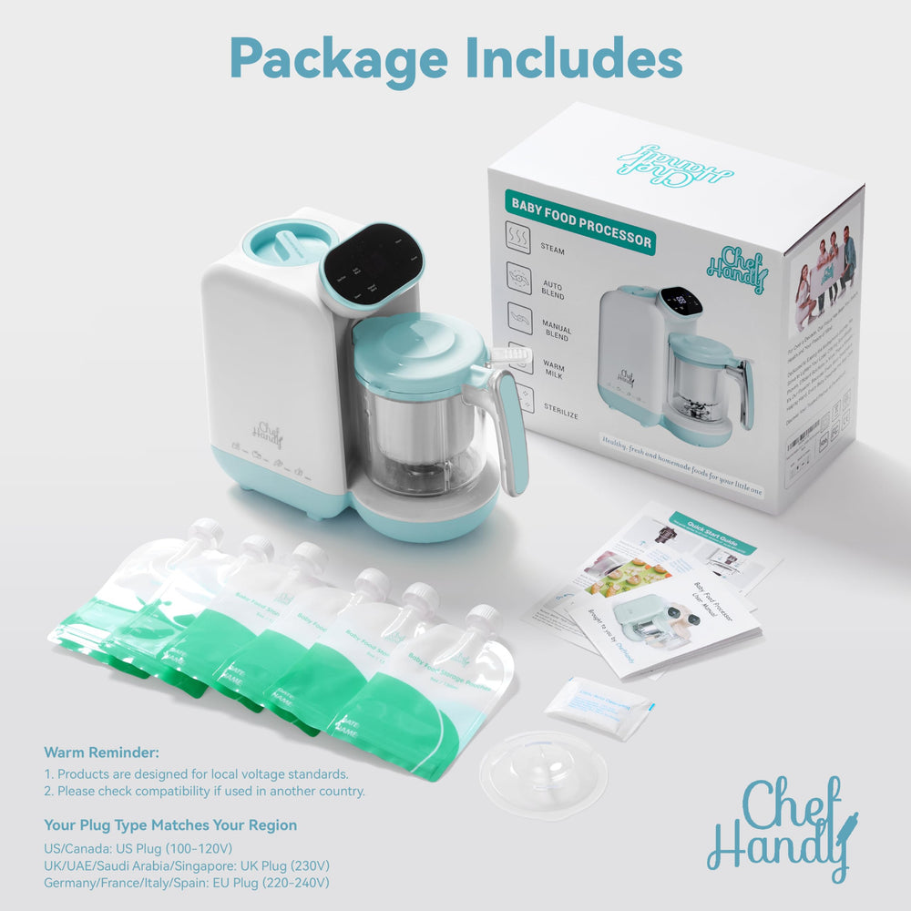 Chefhandy compact all-in-one design with included pouches for storage.