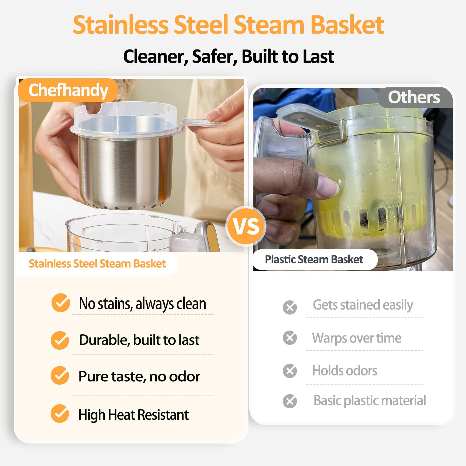 Chefhandy water tank stainless steel with clear view for safe heating.