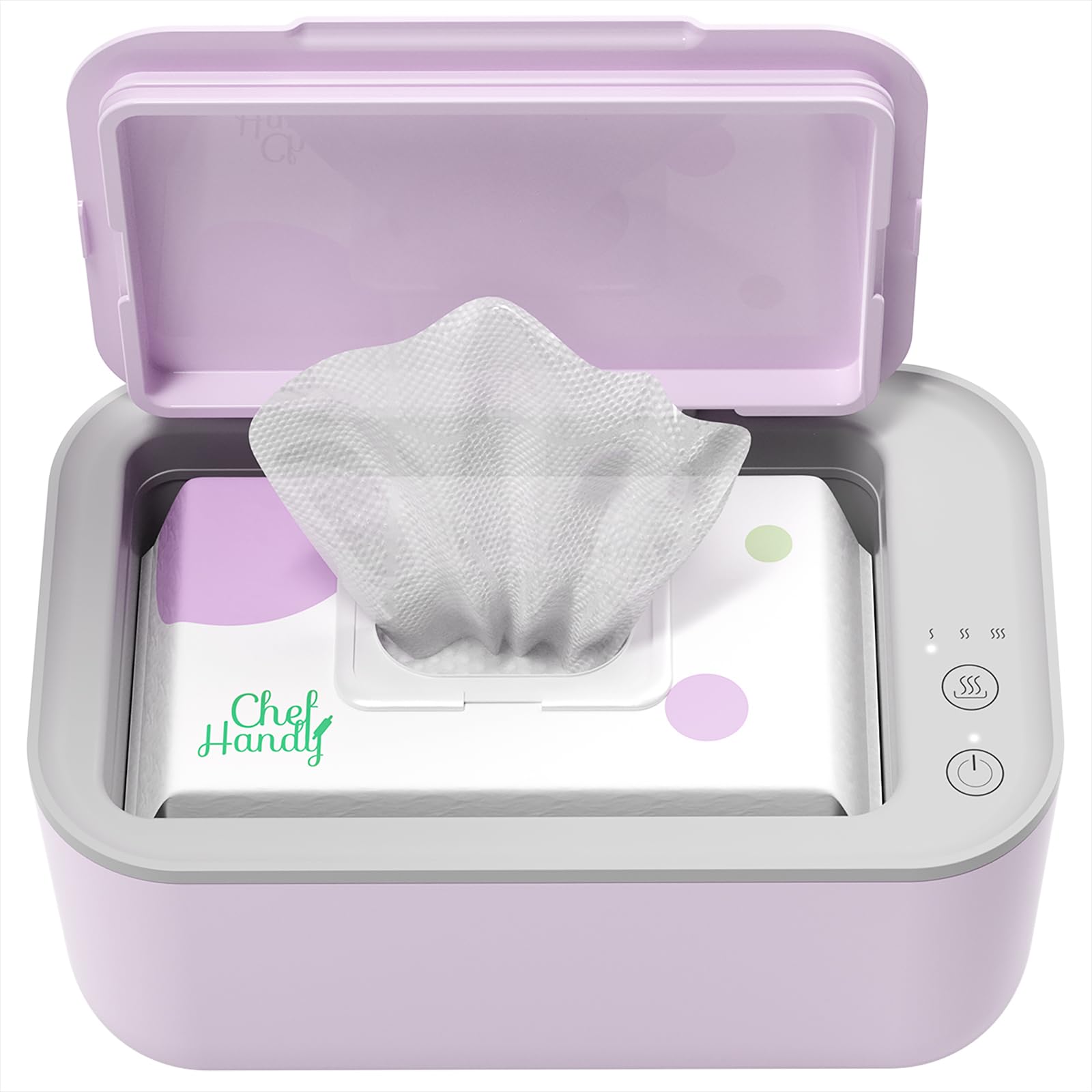 Chefhandy wipe warmer front view in purple for gentle baby care