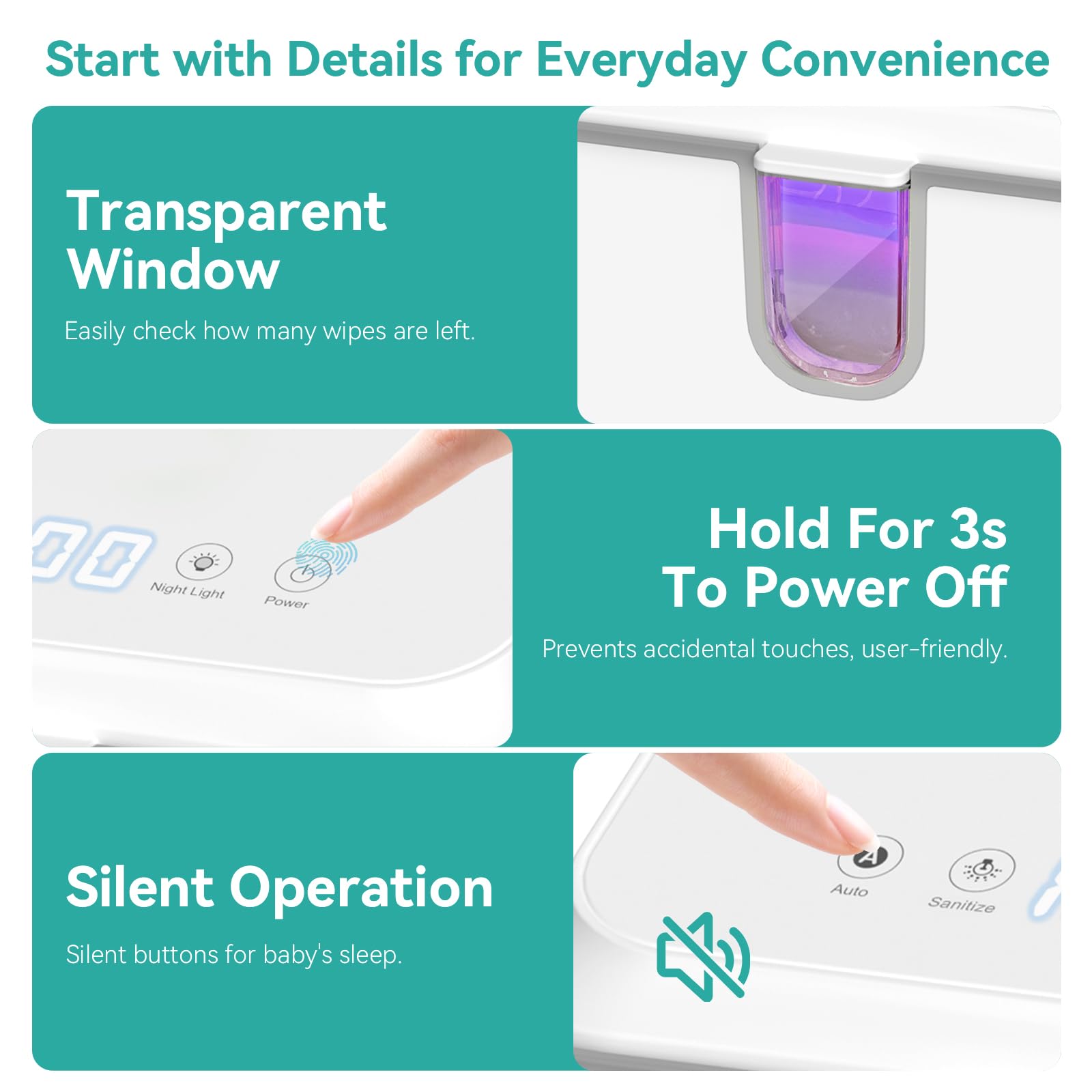 Chefhandy wipe warmer operates quietly for peaceful night-time changes.