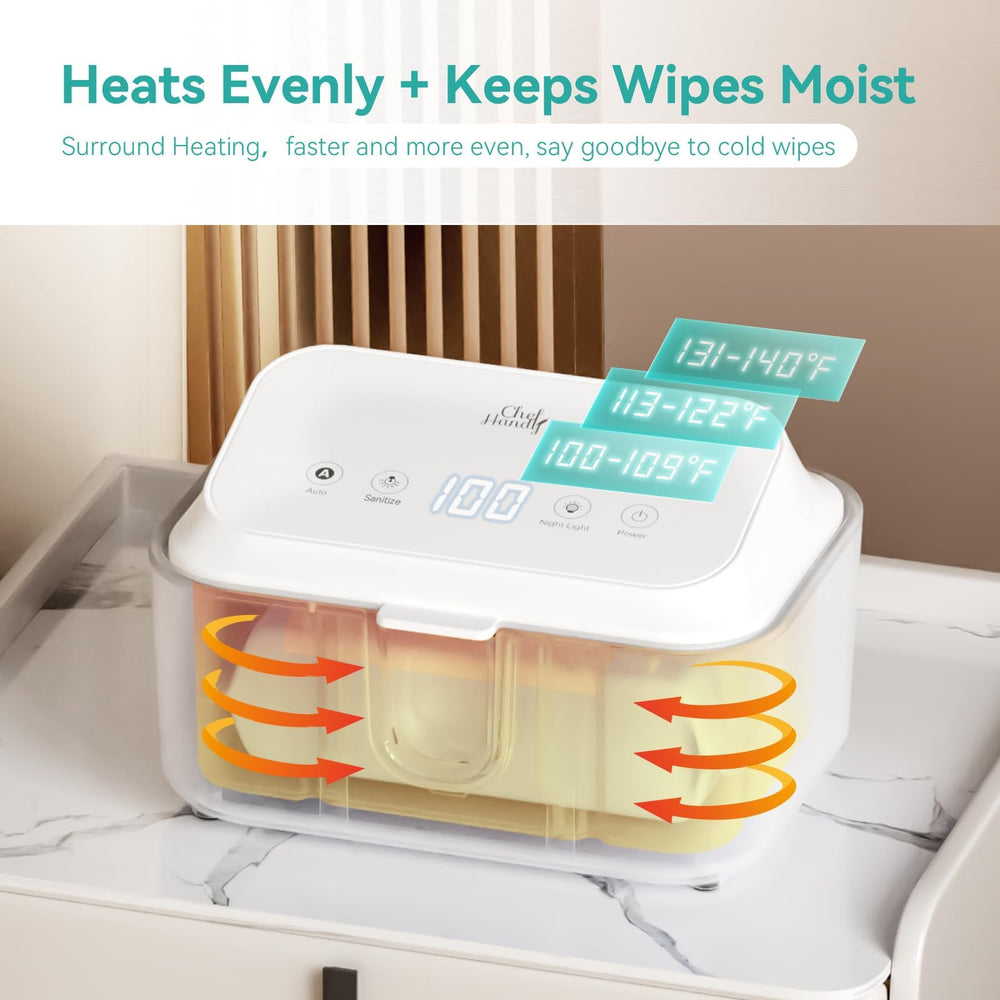Chefhandy wipe warmer temperature modes provide cozy wipes for varying climates.