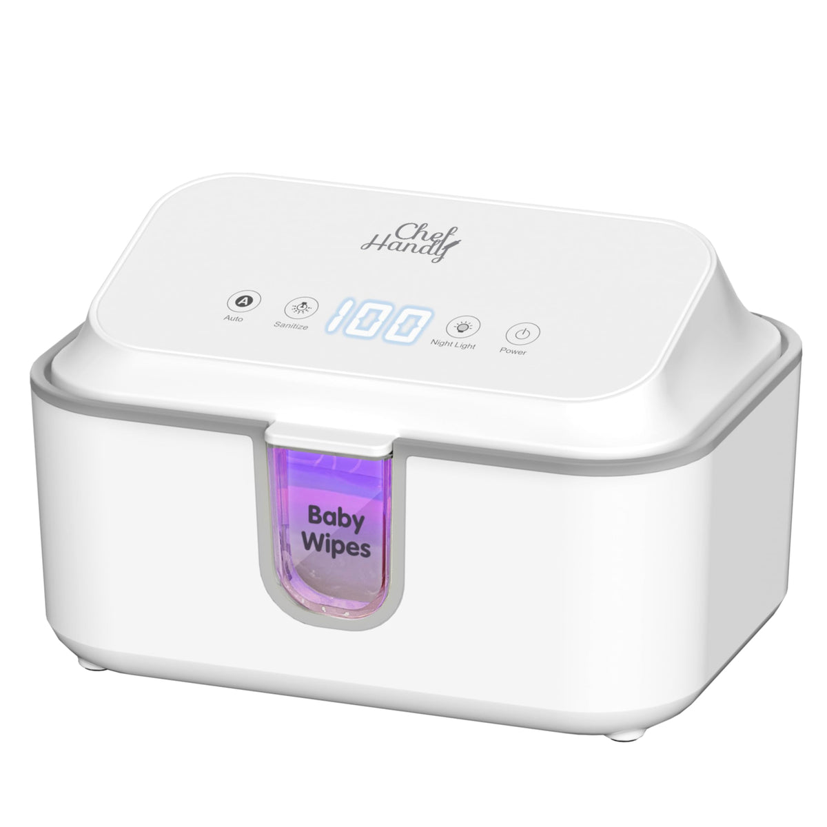 Chefhandy wipe warmer UV-sanitizer demonstrates hygienic prep for diaper changes.