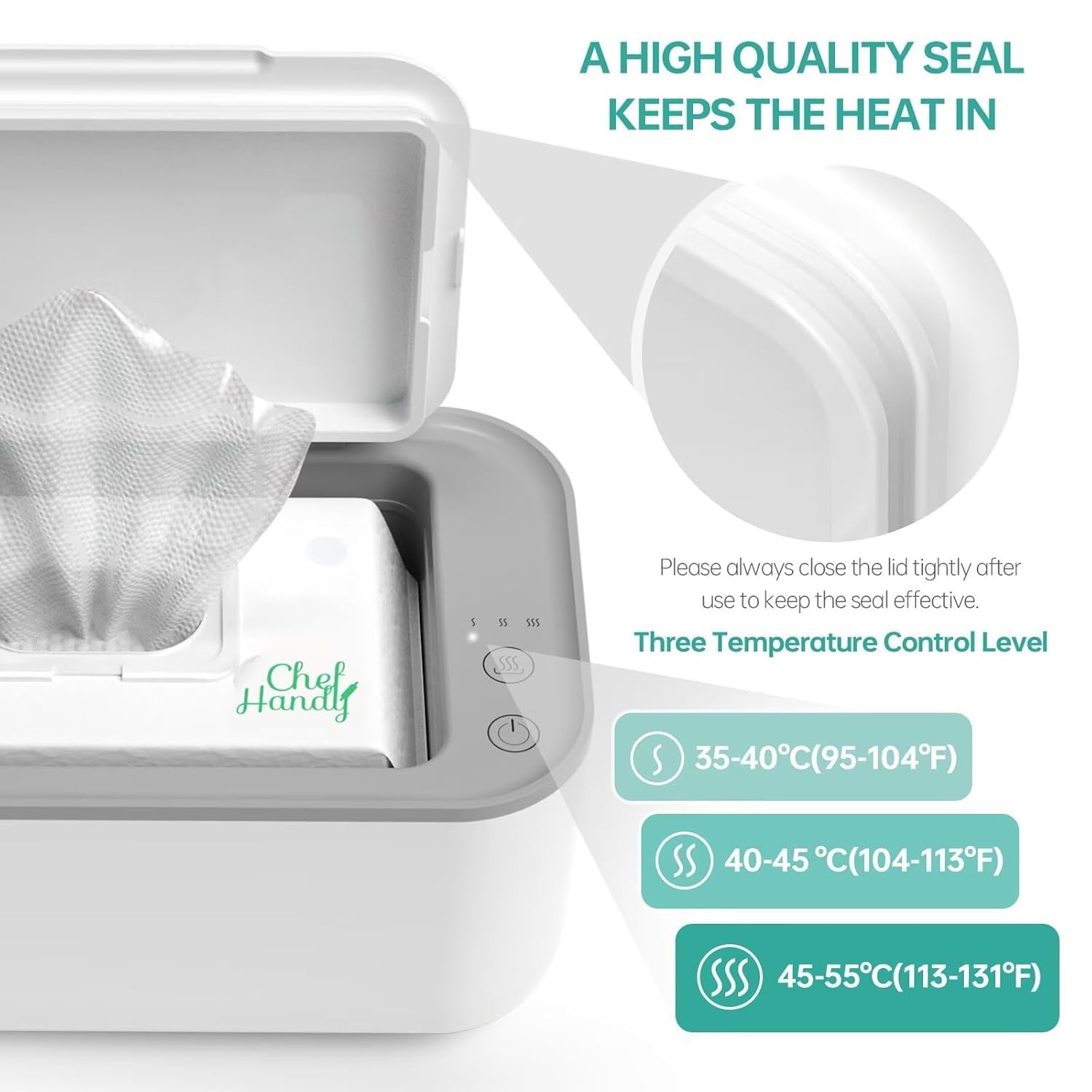 Chefhandy wipes warmer dispenser 2-in-1 design streamlines nighttime diaper changes.