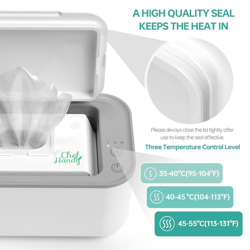 Chefhandy wipes warmer dispenser 2-in-1 design streamlines nighttime diaper changes.