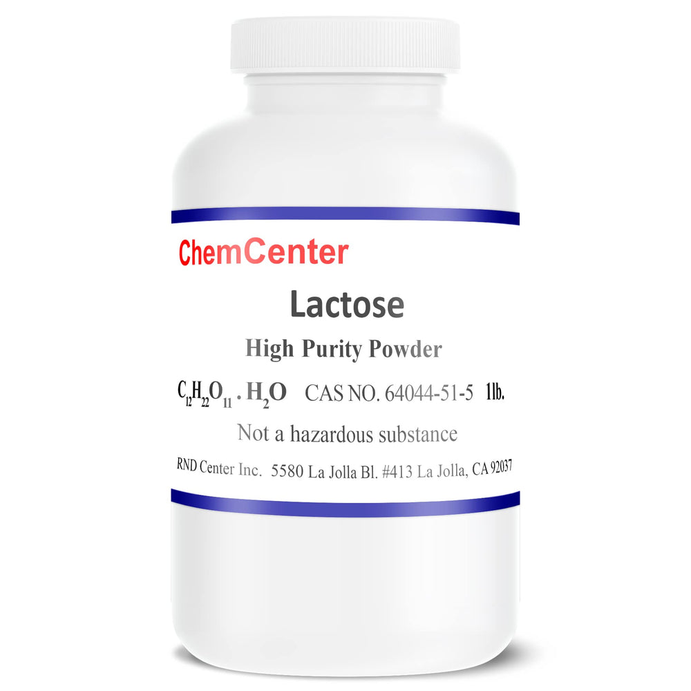 ChemCenter lactose powder 1lb for high-purity lab-grade R&D and monohydrate preparation.