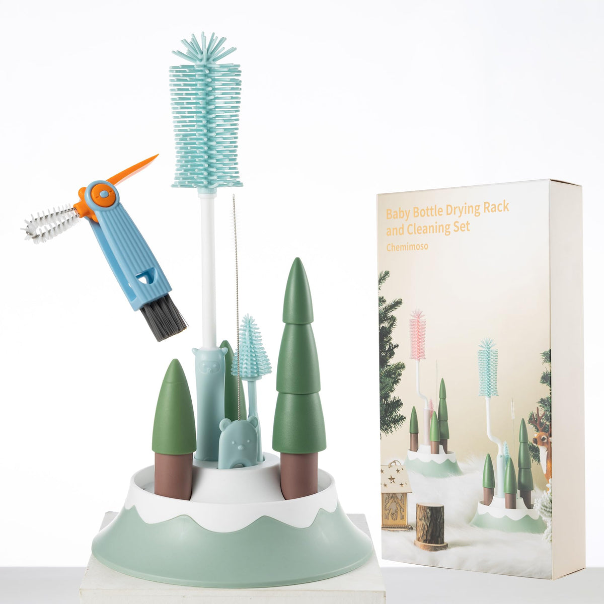 Chemimoso baby bottle drying rack keeps bottles organized and air-dried after washing.