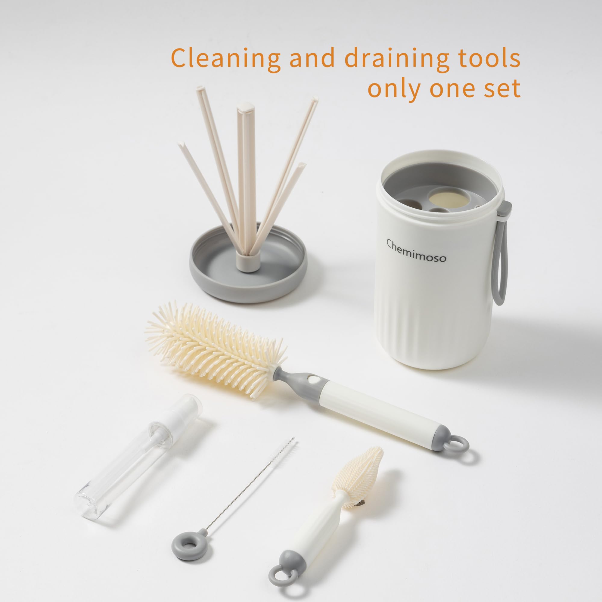 Chemimoso pacifier brush for quick safe cleaning of baby gear.
