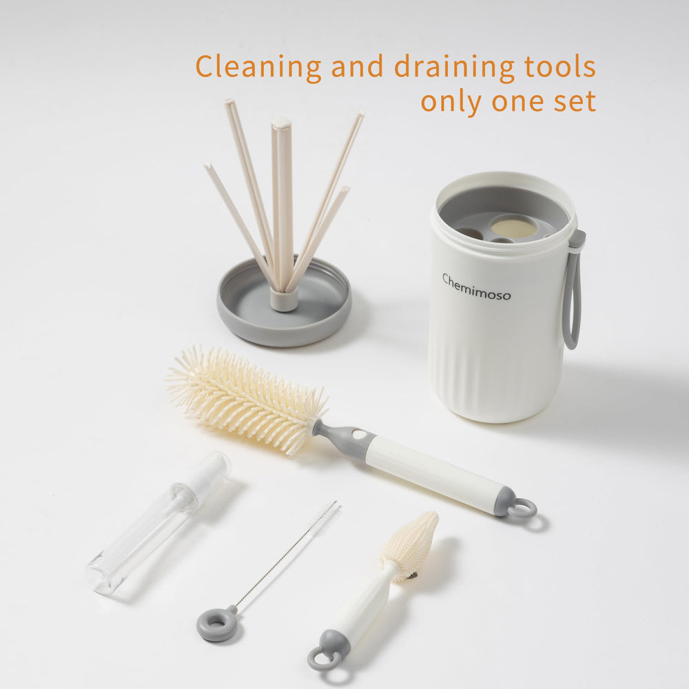 Chemimoso pacifier brush for quick safe cleaning of baby gear.