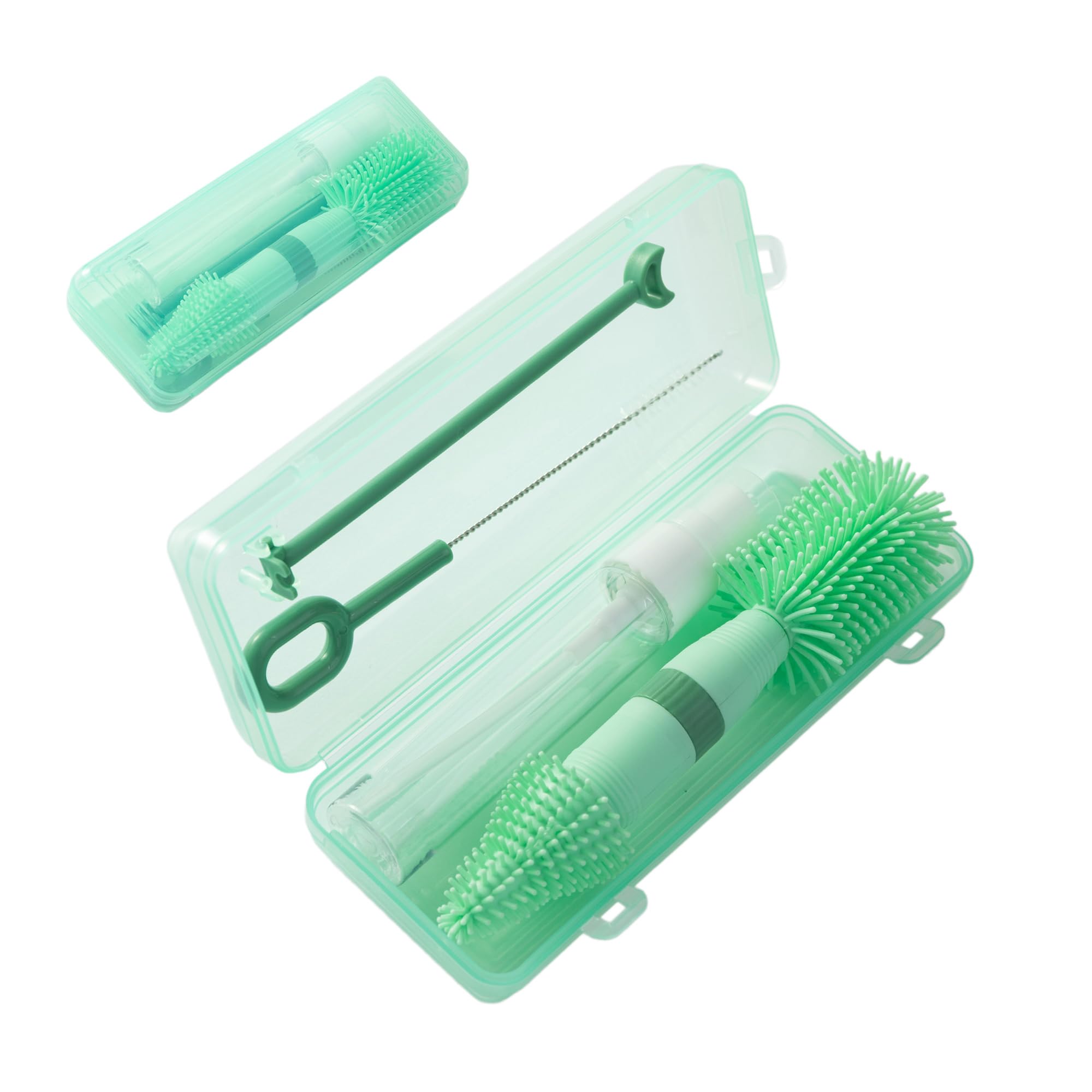 Chemimoso small silicone bottle brush green front view for compact travel cleaning.