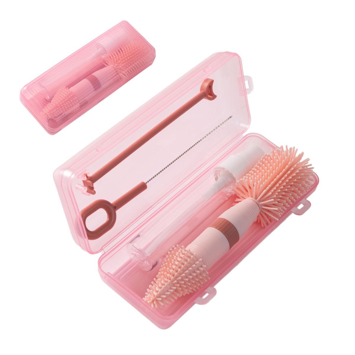 Chemimoso small silicone baby bottle brush pink for on-the-go cleaning.