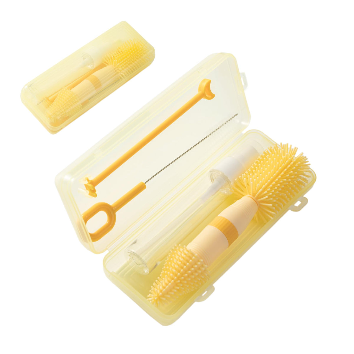 Chemimoso scalable bottle brush and pacifier brush in yellow for quick newborn bottle cleaning