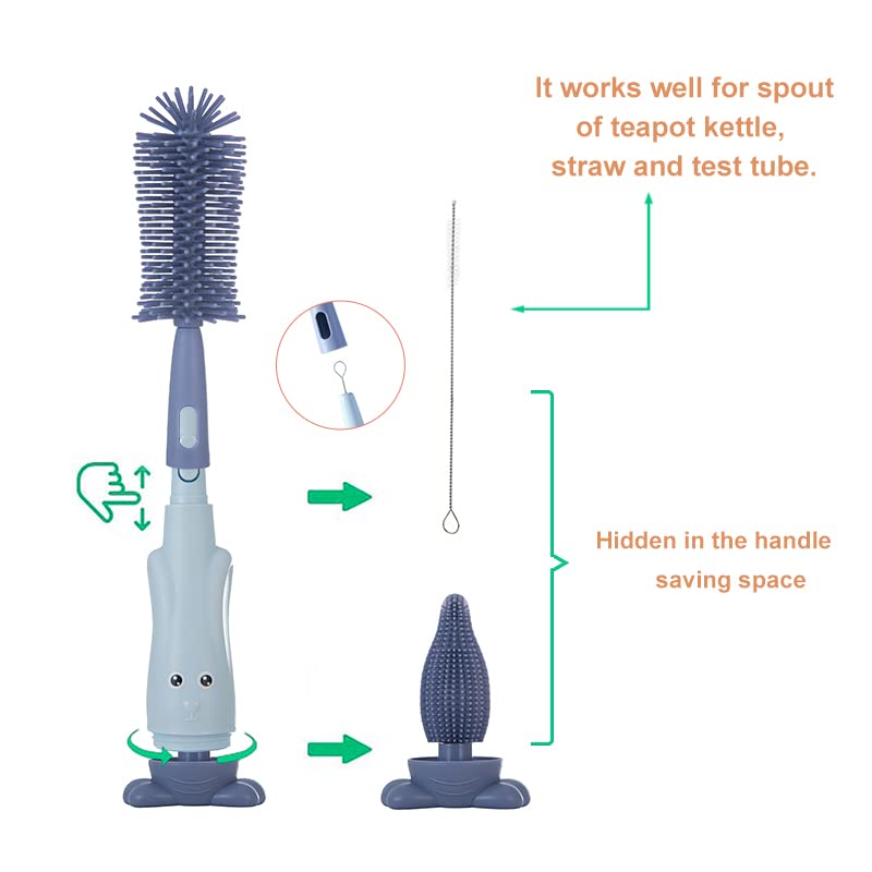 Chemimoso bottle brush cleaner set with interchangeable heads for versatile cleaning tasks