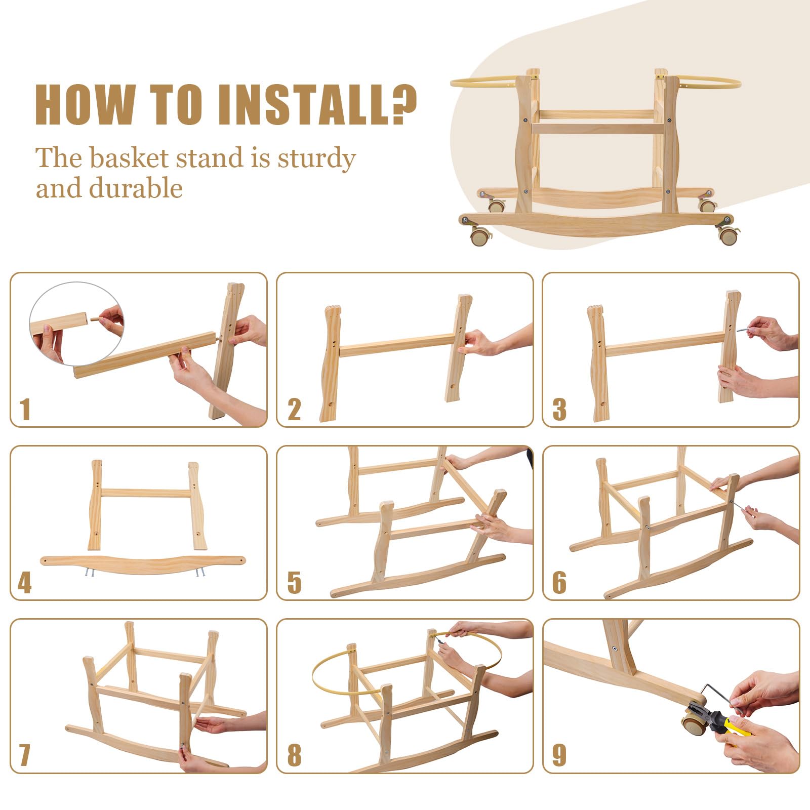 ChengFu Moses Basket Stand assembly is quick and easy for busy parents.