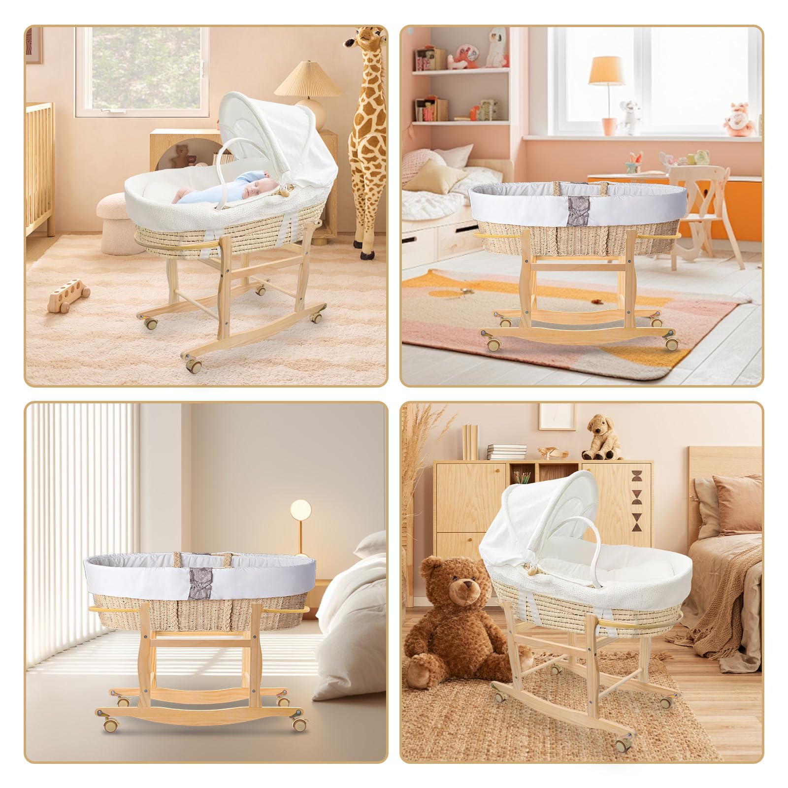 ChengFu Moses Basket Stand wood-grain detail highlights quality craftsmanship.