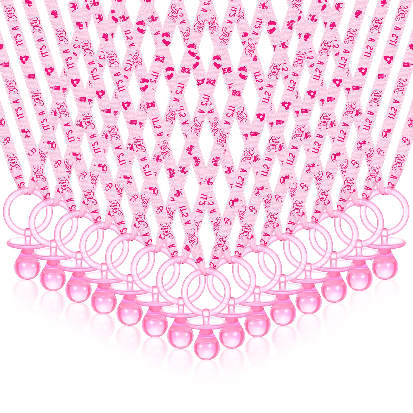 CHENGU pink acrylic pacifier necklace packaging shows bulk party favors for baby showers