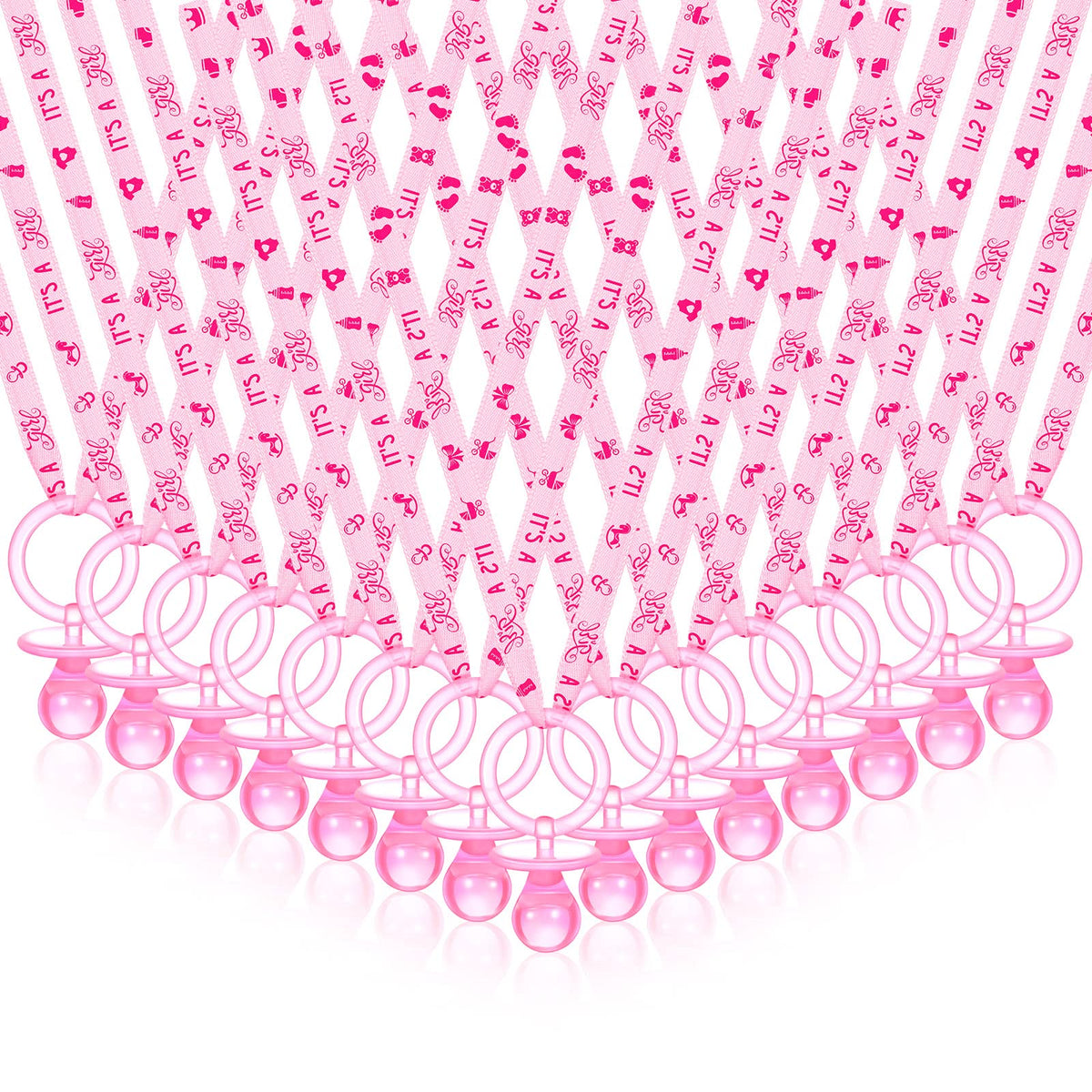 CHENGU pink acrylic pacifier necklace packaging shows bulk party favors for baby showers