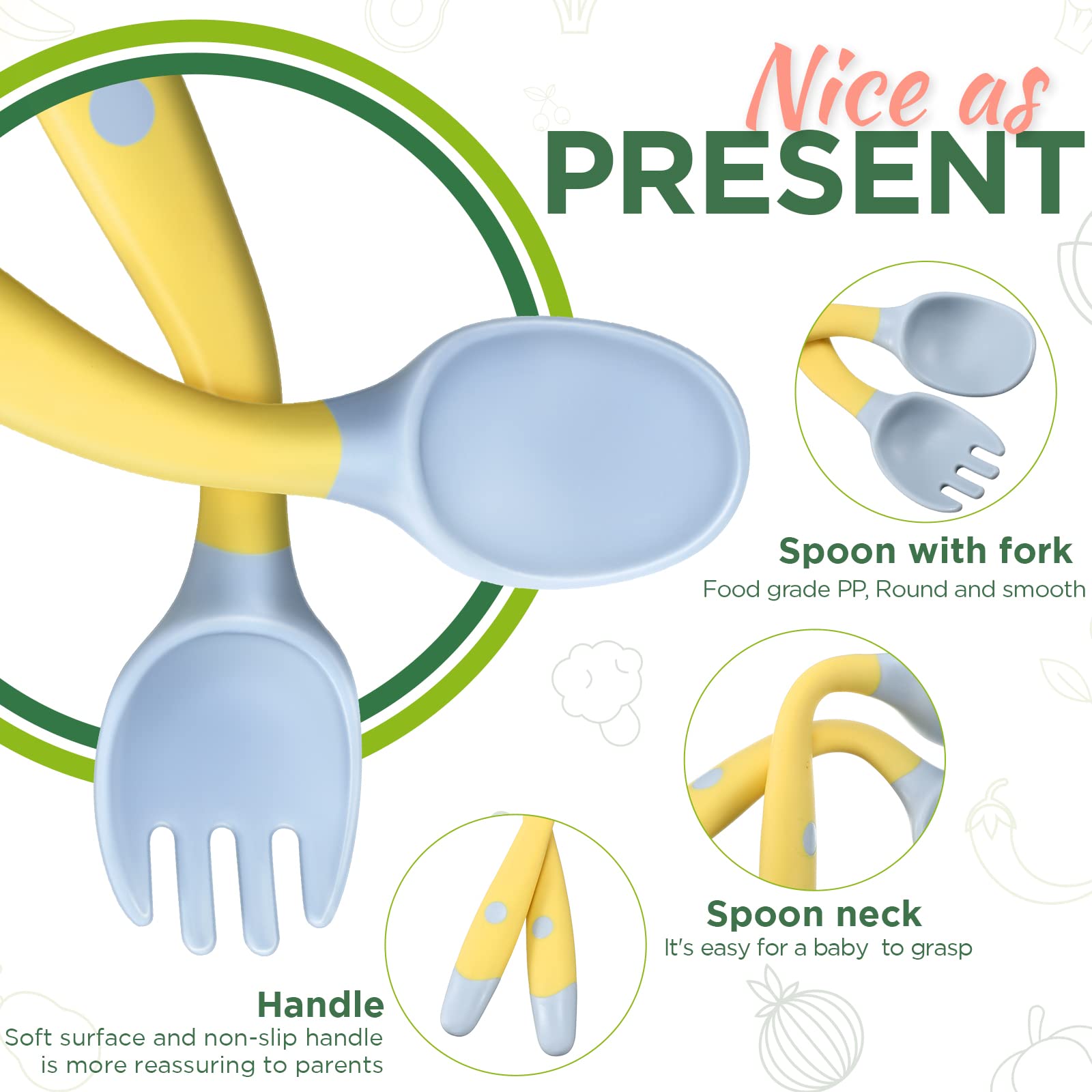 CHENGU bendable toddler fork demonstrating ergonomic grip for controlled bites