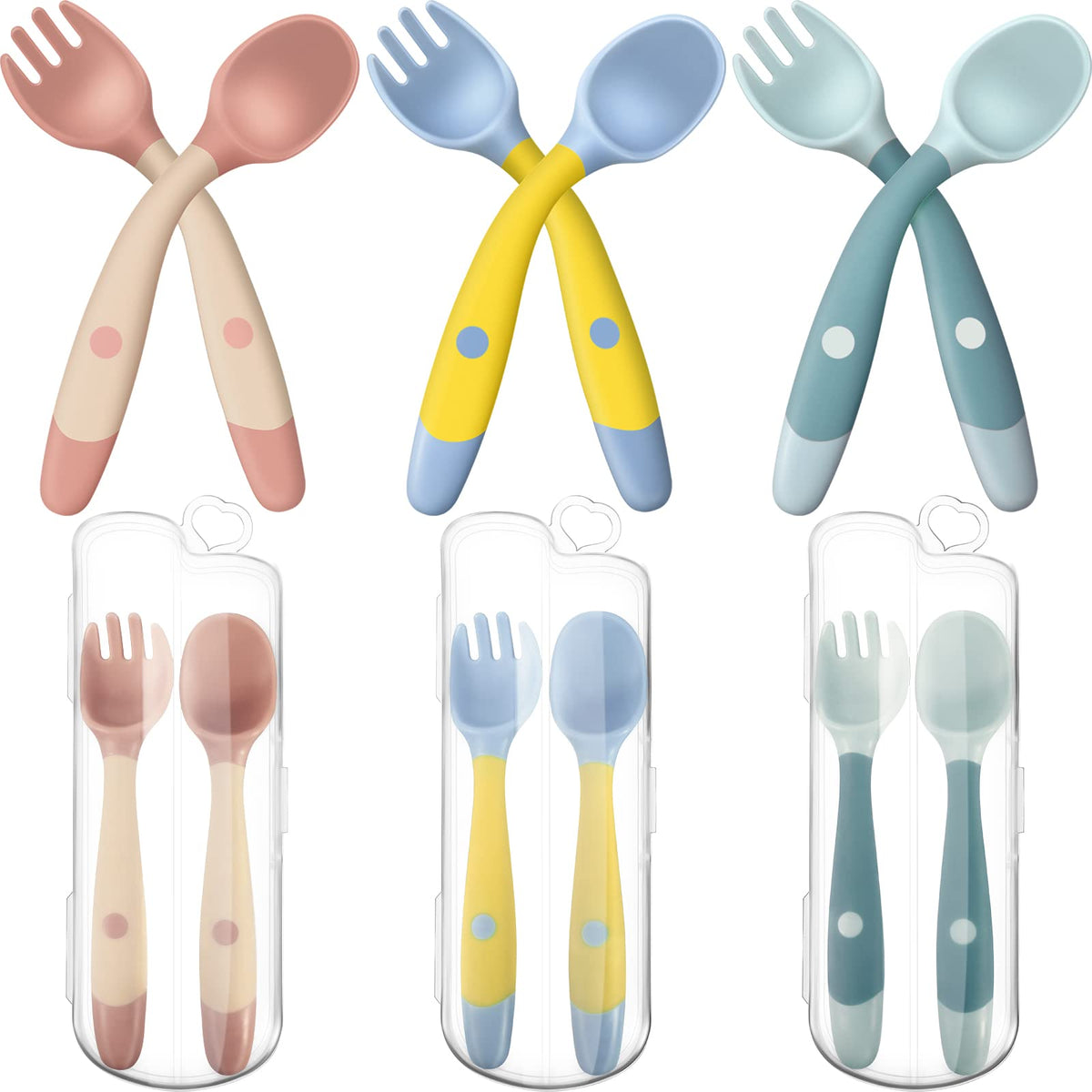 CHENGU bendable toddler spoon showing flexible feeding angle for self-feeding practice