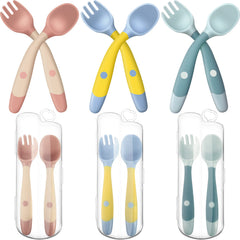 CHENGU bendable toddler spoon showing flexible feeding angle for self-feeding practice