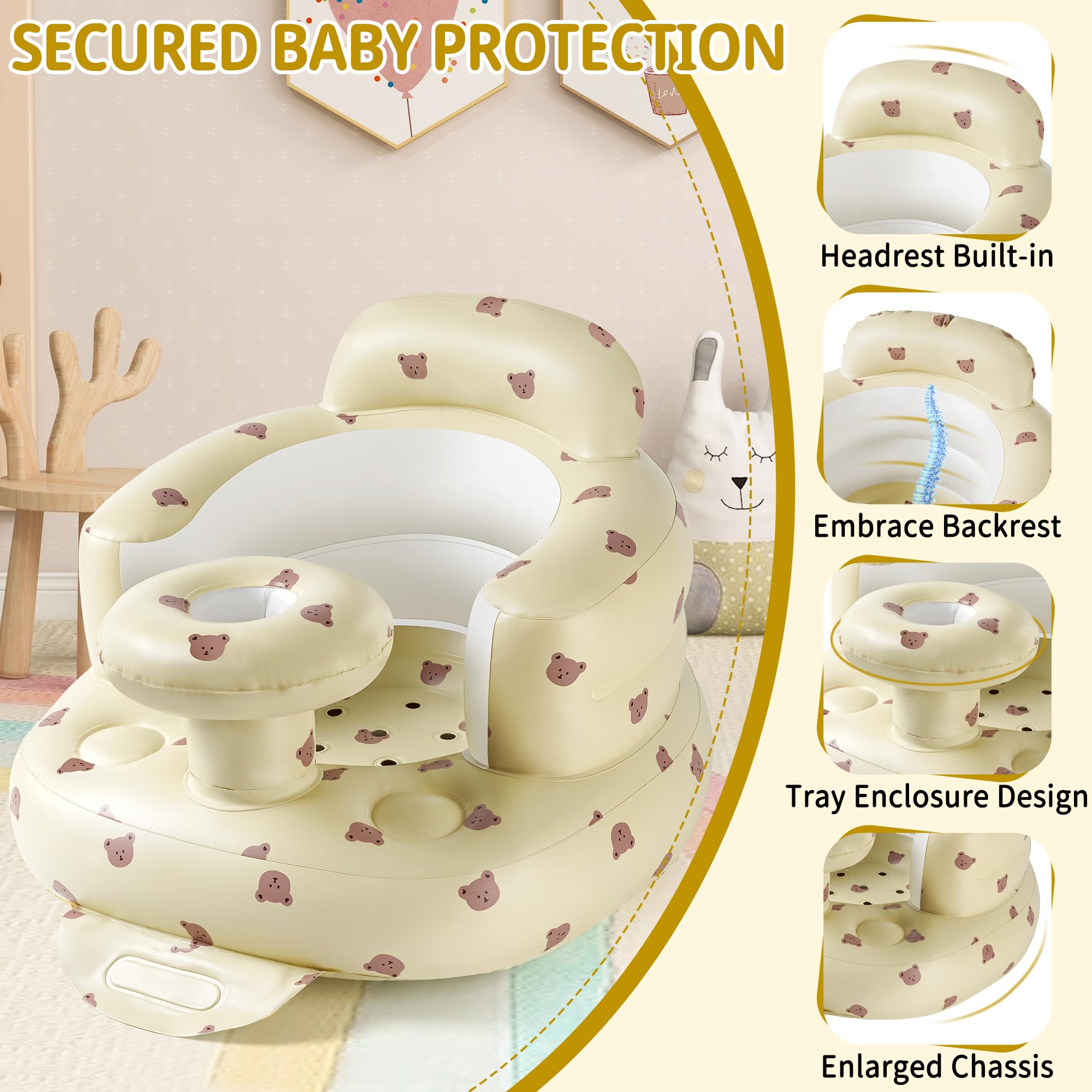 CHEPULA baby seat backrest support stabilizes baby during upright sitting.