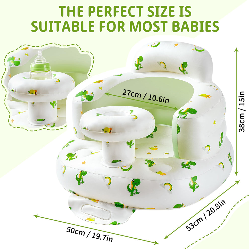 CHEPULA inflatable baby seat with dinosaur tray side view shows compact design.