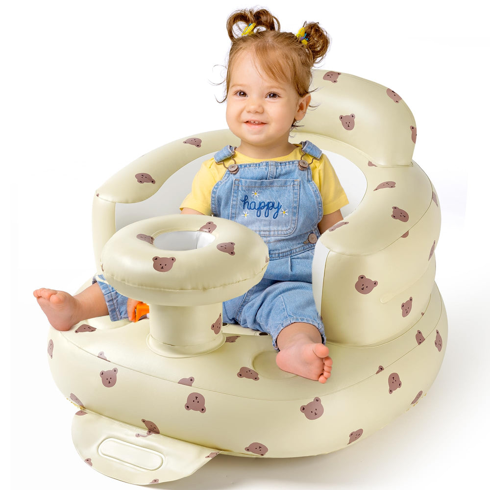 CHEPULA inflatable baby seat with tray provides comfortable support for learning to sit up.