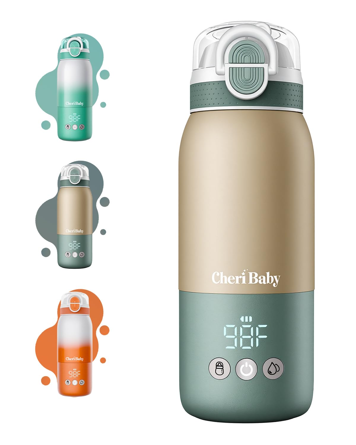 Cheri Baby bottle warmer with travel lid for quick on-the-go water heating.