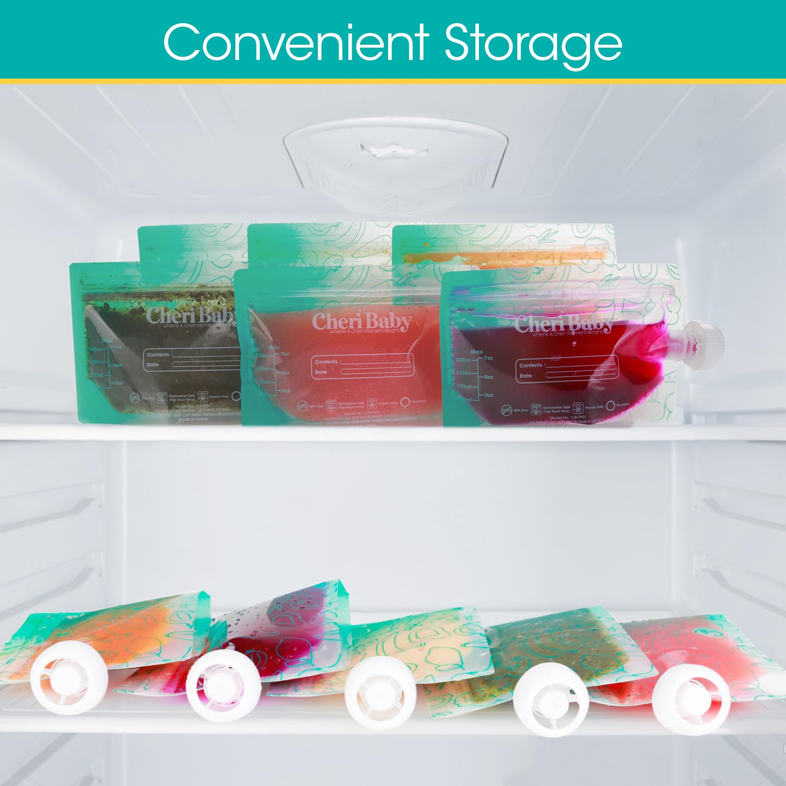 Cheri Baby freezer-safe pouch keeps foods fresh for future lunches.