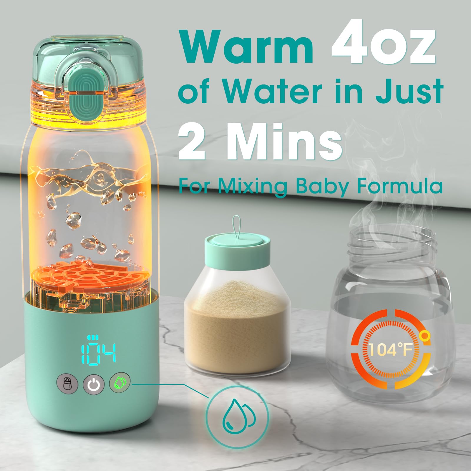 Cheri Baby Bottle Warmer Travel Mint Glow, digital display shows precise temperature control.