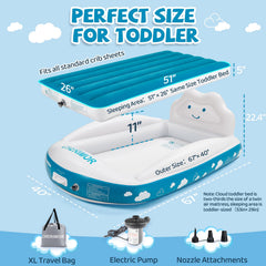 CHERIMOR inflatable toddler bed fully setup and ready for sleep.