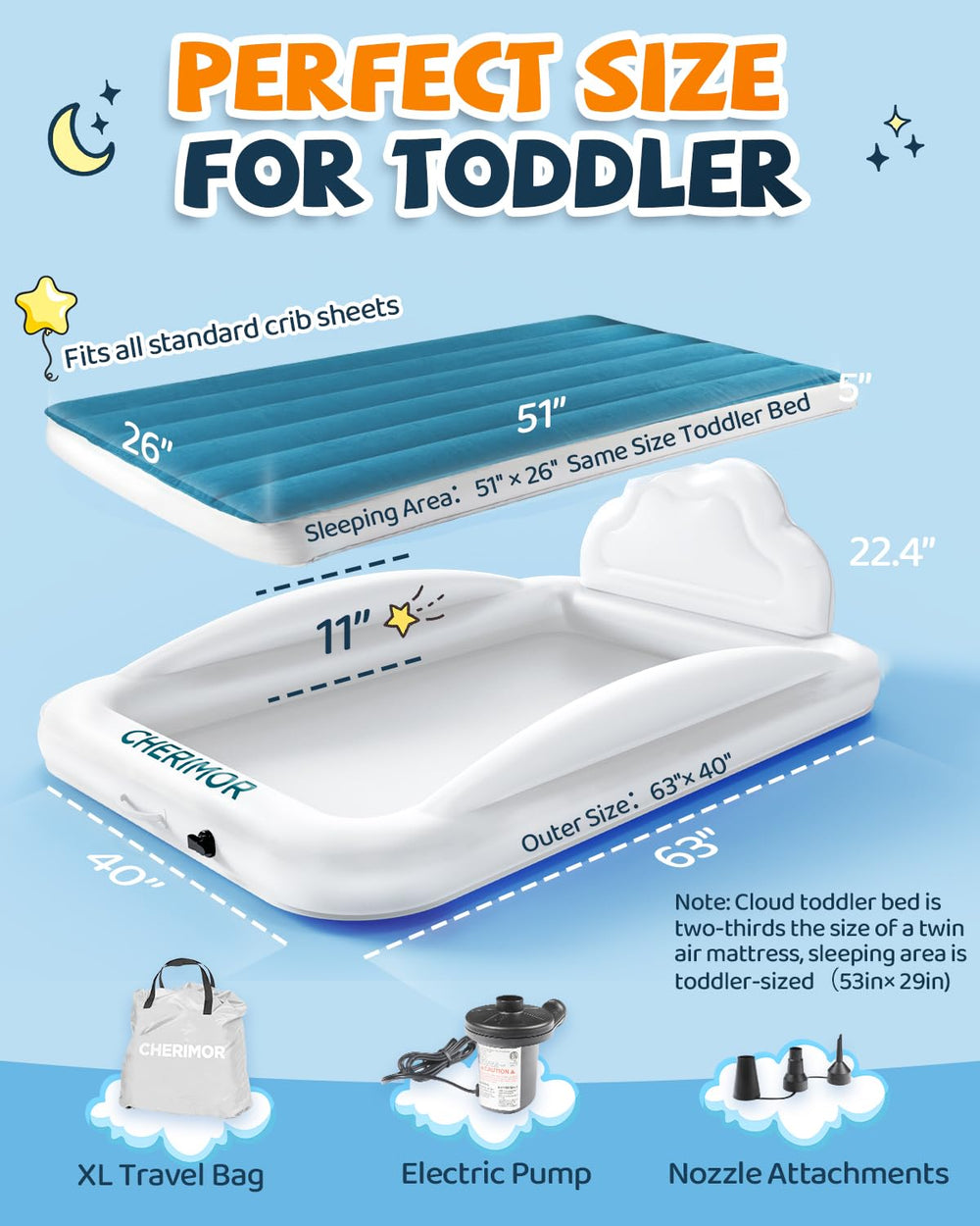 CHERIMOR travel bed ideal for home sleepovers camping and visits