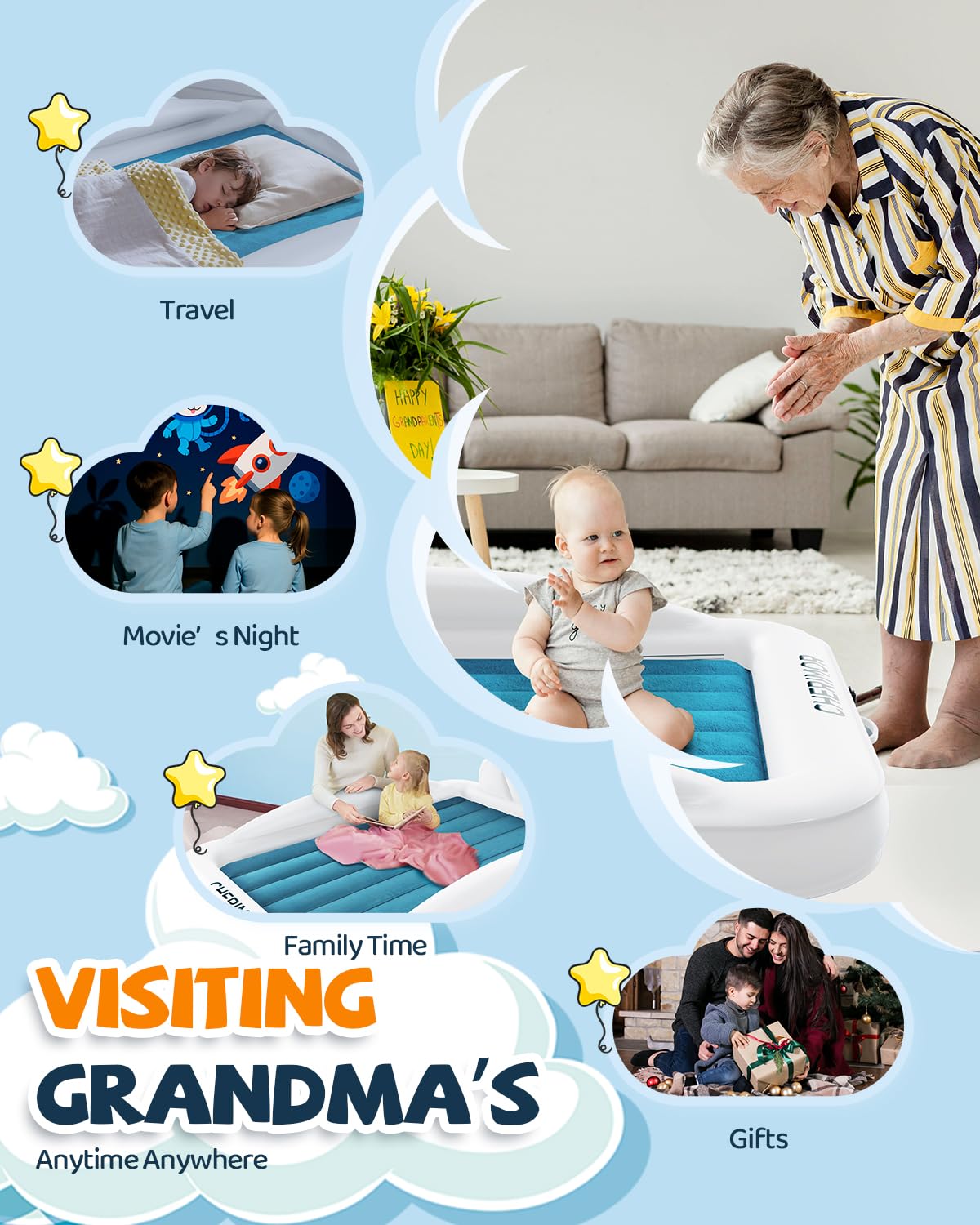 CHERIMOR toddler bed safety bumper protects against roll-outs during sleep