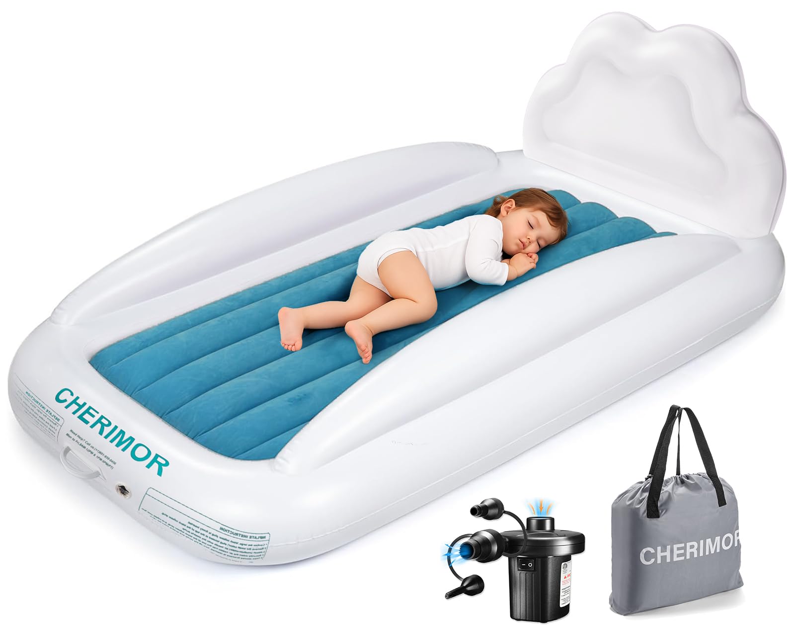 CHERIMOR toddler air mattress with soft flocking fabric for gentle skin contact