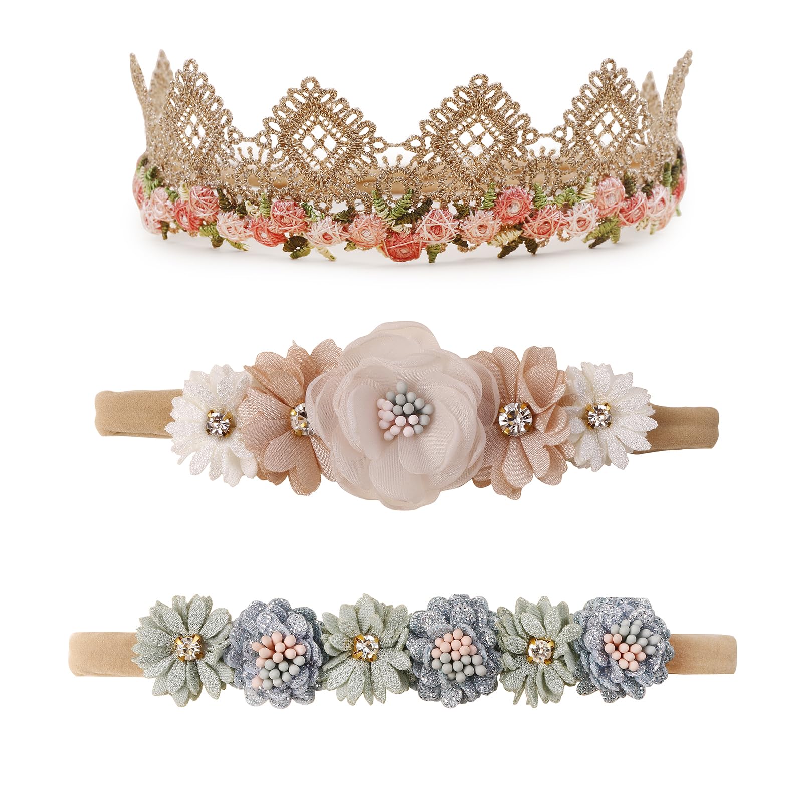 Cherrboll 3pcs flower headbands packaged for gifting with gentle stretch.
