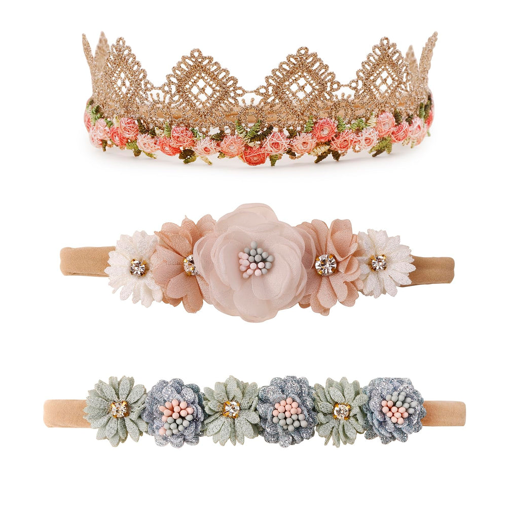 Cherrboll 3pcs flower headbands packaged for gifting with gentle stretch.