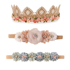 Cherrboll 3pcs flower headbands packaged for gifting with gentle stretch.