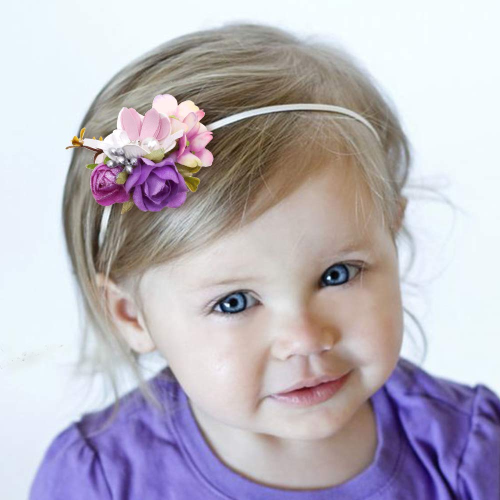 Cherrboll baby girl headband flower 03 — ultra-elastic nylon band grows with baby from newborn to toddler.