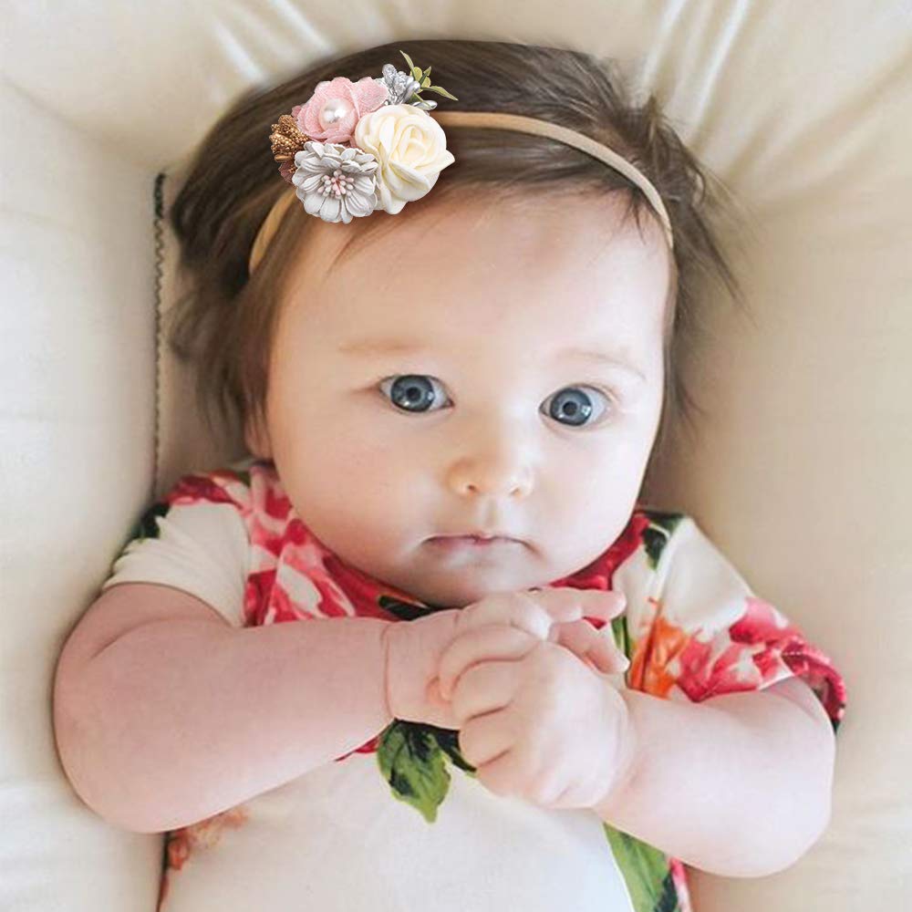 Cherrboll baby headbands flowers closeup nylon with vivid colors for everyday outfits.