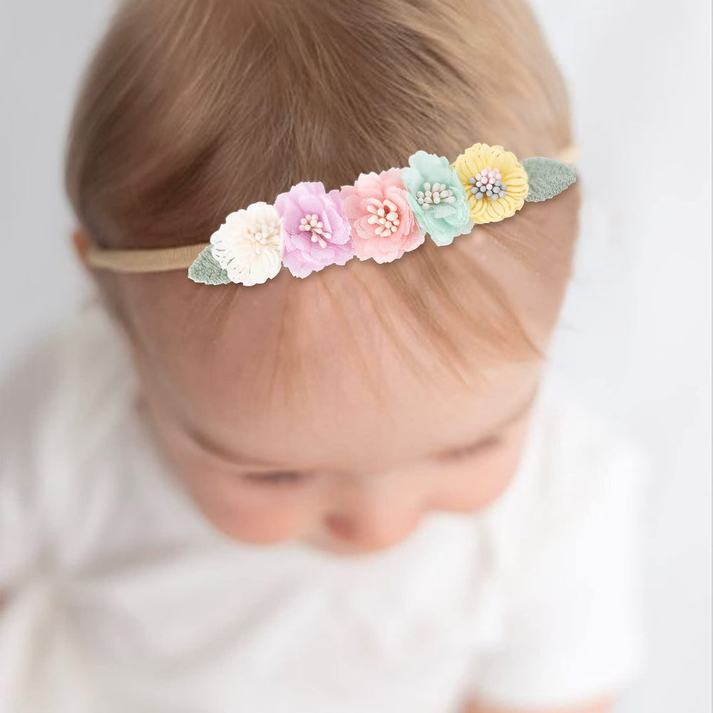 Cherrboll baby headbands flowers closeup nylon material highlights softness