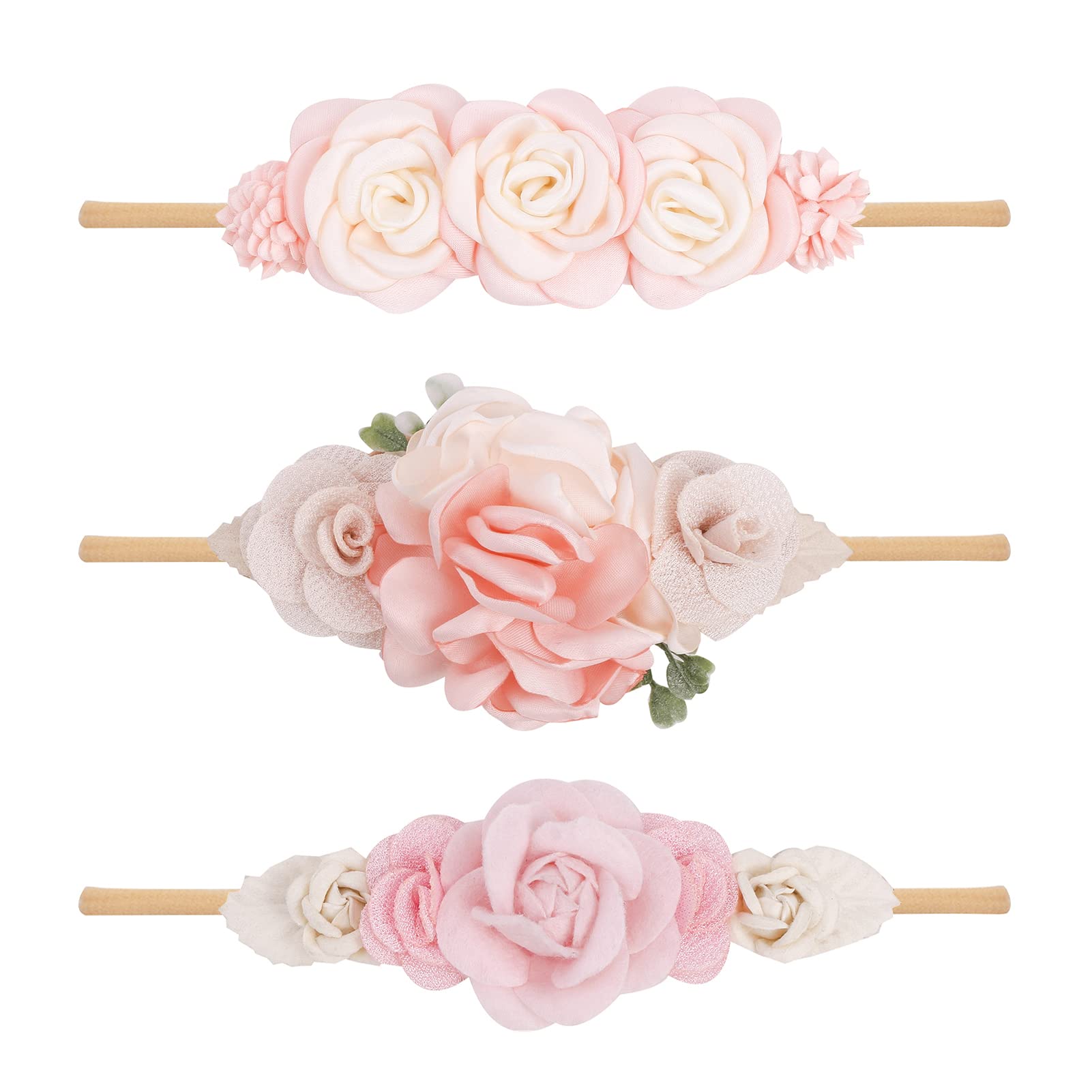 Cherrboll flower headbands set 1 in soft nylon for newborns, gentle and stretchy