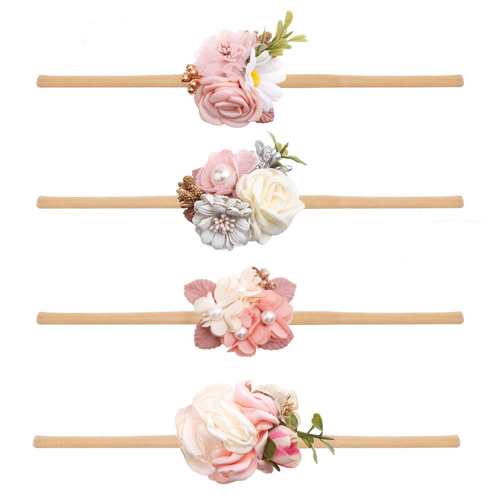 Cherrboll baby headbands flowers set variant 1 shows soft nylon ideal for sensitive skin.