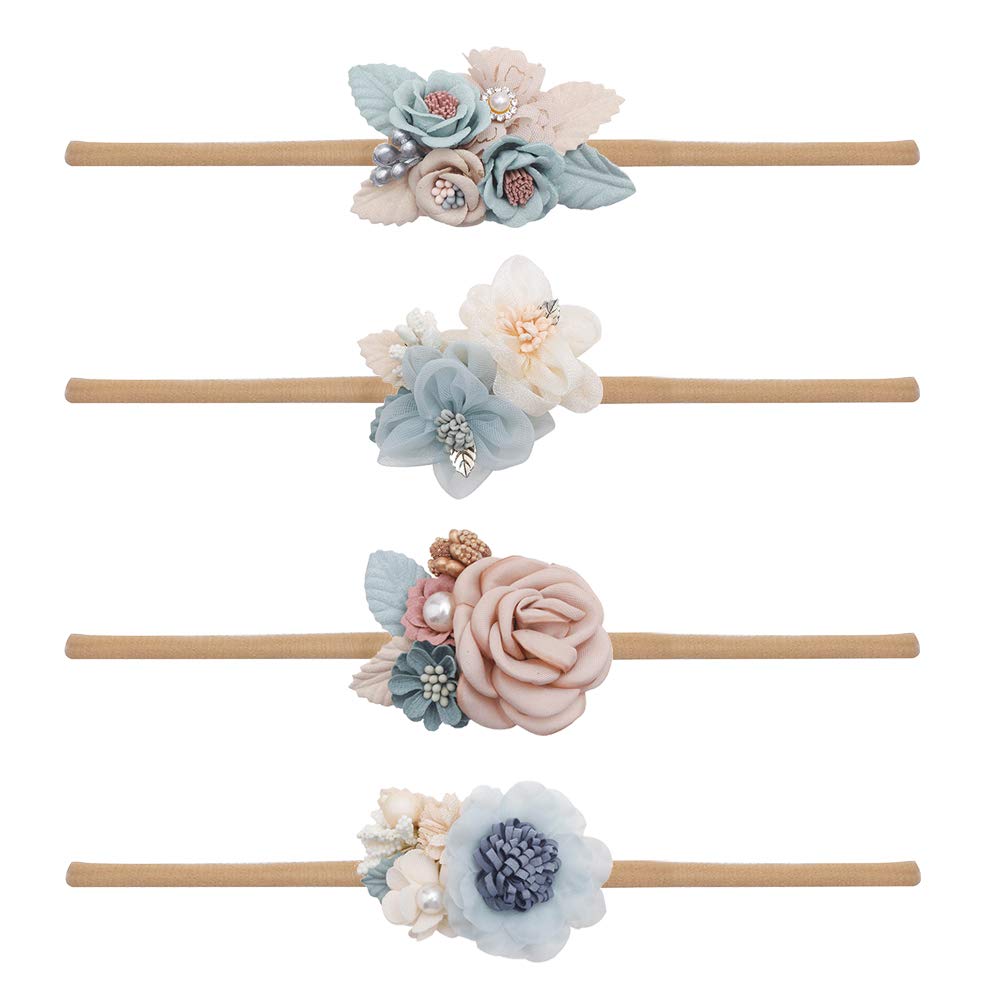 Cherrboll baby headbands flowers set: soft nylon floral bands for newborns.